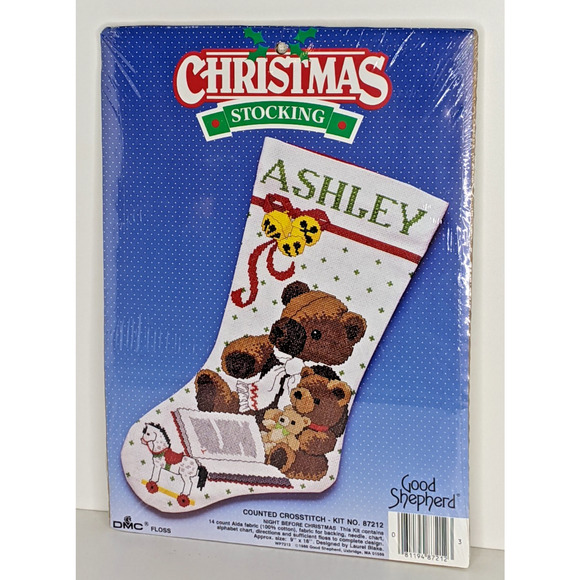 VTG Night Before Christmas Teddy Bear Cross Stitch Stocking Good Shepherd #87212 - Picture 1 of 5